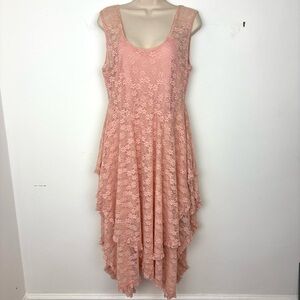 Umgee Layered Lace Handkerchief Hem Dress